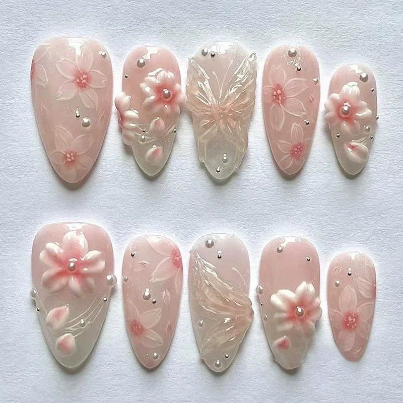Uñas Postizas Rosadas Kawaii